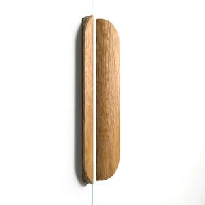 Long half oval wood cabinet knobs from natural wood